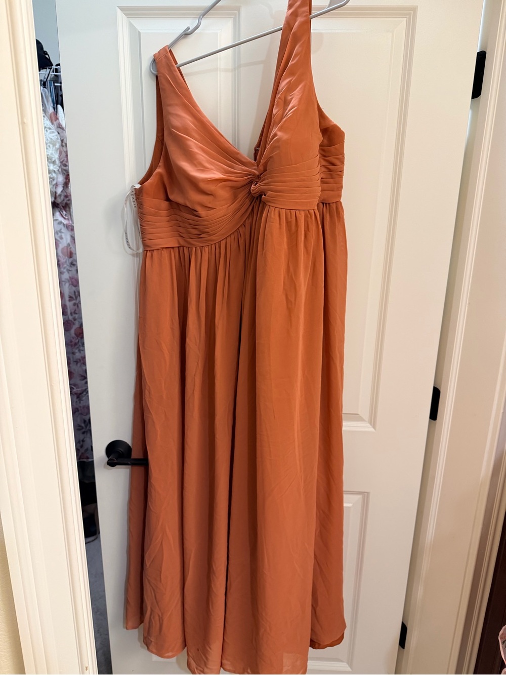 Azazie Rust Orange Knotted V-Neck Maxi Dress